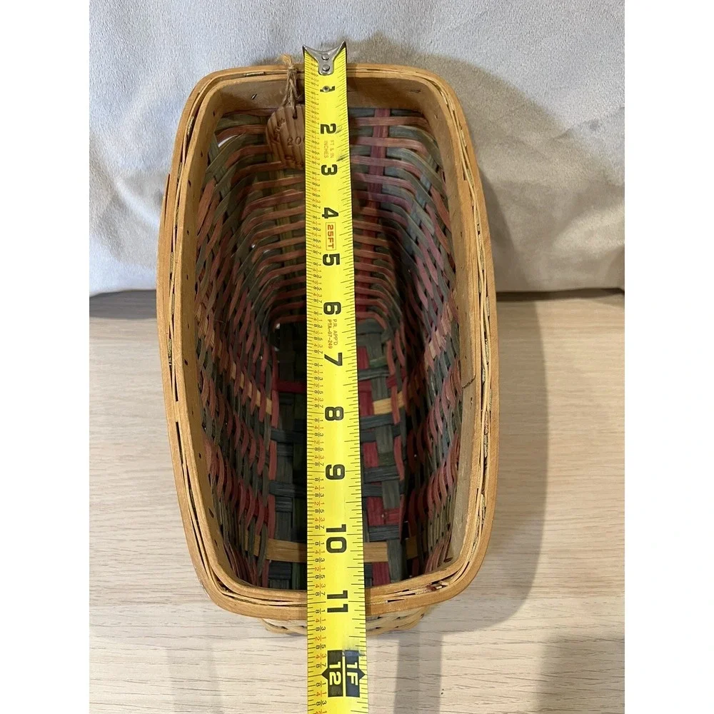 Karen Traub Originals Woven Basket 10x8x7 Tan Reds Greens Vintage 2000 LOVELY